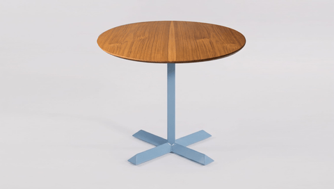 reddie-raw round 60dia x 75H *cm / Solid Reclaimed Teak Wood~Natural / Metal~Blue Andi Pedestal Table
