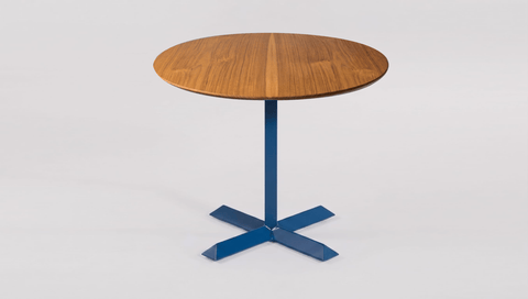 reddie-raw round 60dia x 75H *cm / Solid Reclaimed Teak Wood~Natural / Metal~Navy Andi Pedestal Table
