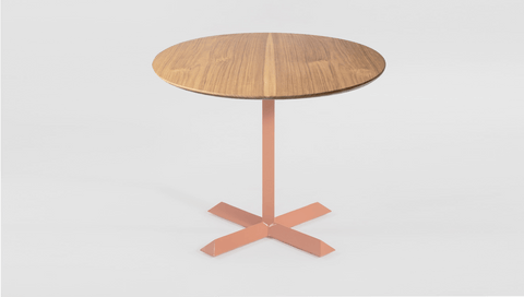 reddie-raw round 60dia x 75H *cm / Solid Reclaimed Teak Wood~Oak / Metal~Pink Andi Pedestal Table
