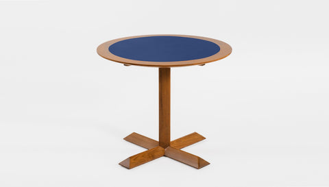 reddie-raw round 60dia x 75H *cm / Laminate with Solid Reclaimed Teak Wood Edge~Royal Blue / Solid Reclaimed Teak Wood~Natural Andi Pedestal Table Wood