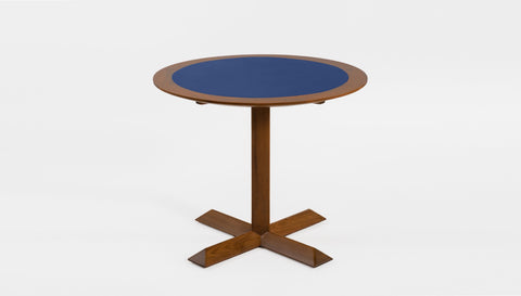 reddie-raw round 60dia x 75H *cm / Laminate with Solid Reclaimed Teak Wood Edge~Royal Blue / Solid Reclaimed Teak Wood~Walnut Andi Pedestal Table Wood