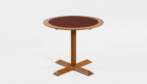 reddie-raw round 60dia x 75H *cm / Laminate with Solid Reclaimed Teak Wood Edge~Spanish brown / Solid Reclaimed Teak Wood~Natural Andi Pedestal Table Wood