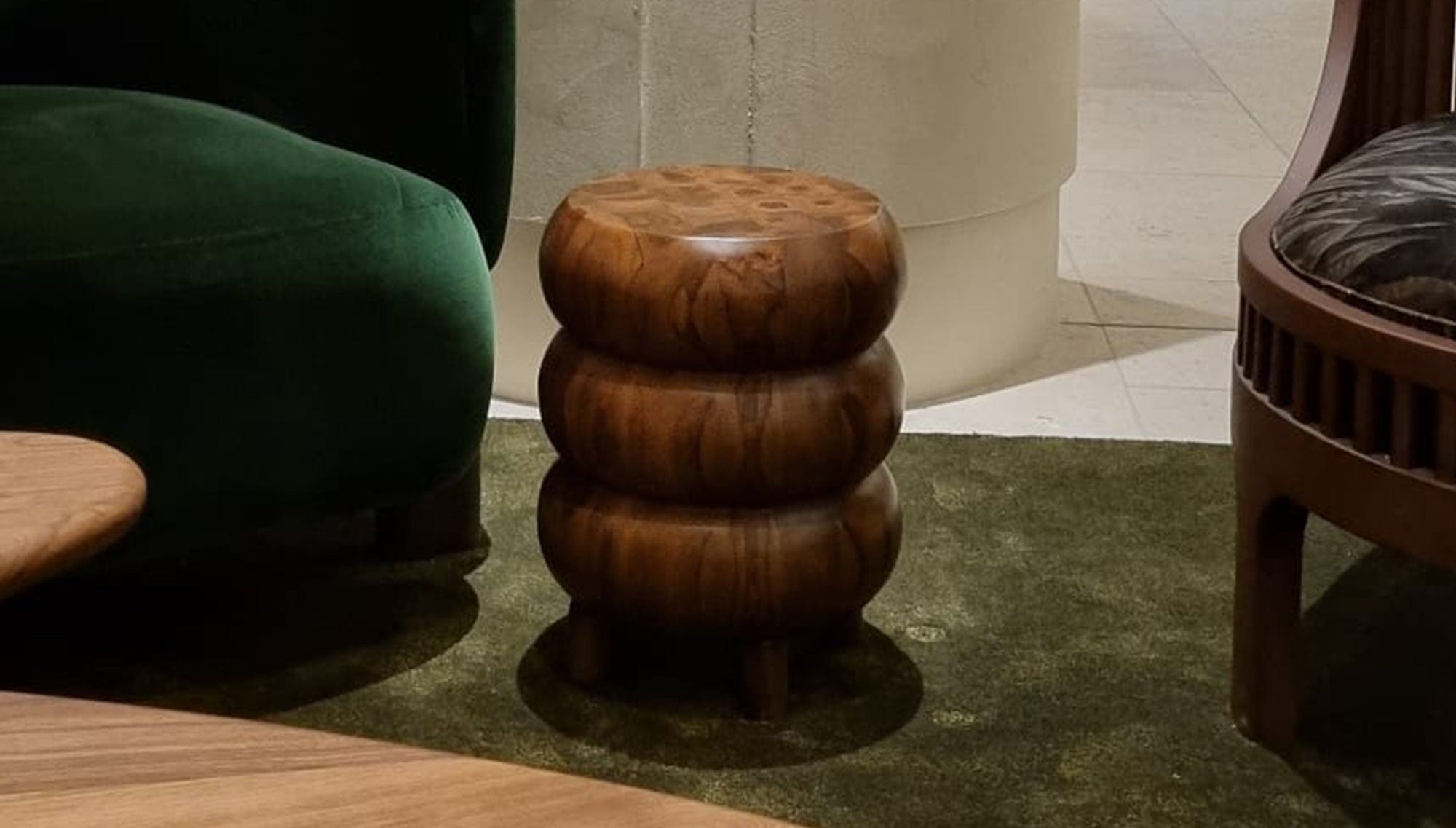 reddie-raw round side table 35DIA X 45H / Solid Reclaimed Teak Wood~Natural Blob 1 Stool