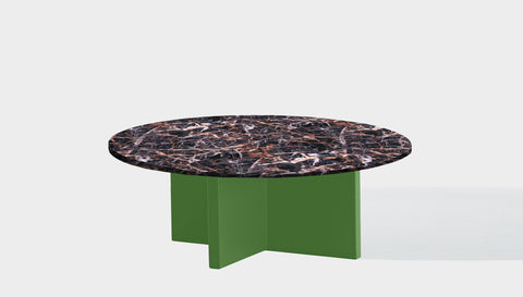 reddie-raw round coffee table 90dia x 35H *cm / Stone~Black Veined Marble / Metal~Green Bob Coffee Table Round