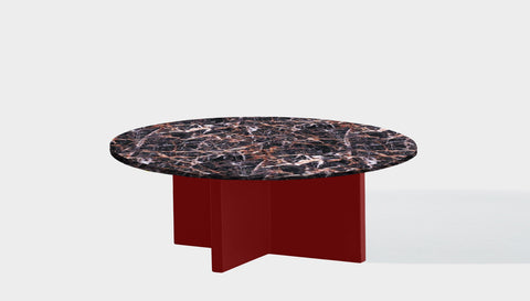 reddie-raw round coffee table 90dia x 35H *cm / Stone~Black Veined Marble / Metal~Rust Bob Coffee Table Round