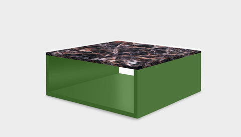 reddie-raw square coffee table 90 x 90 x 35H *cm / Stone~Black Veined Marble / Metal~Green Bob Coffee Table Square