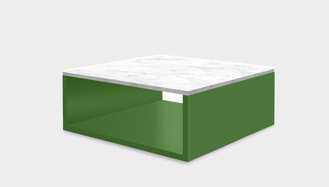 reddie-raw square coffee table 90 x 90 x 35H *cm / Stone~White Veined Marble / Metal~Green Bob Coffee Table Square