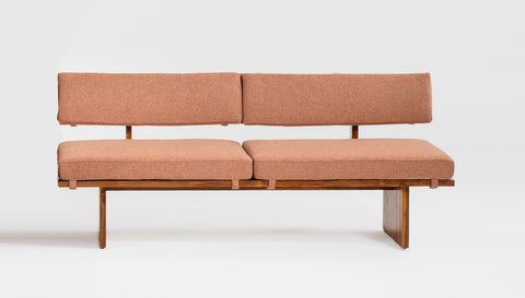 reddie-raw sofa 180W x 64D x 72H  (42H seat) *cm STRAIGHT / 100% Wool Fabric~Textile 23 413  orange stripe / Solid Reclaimed Teak Wood~Natural Bob Lounge Modular