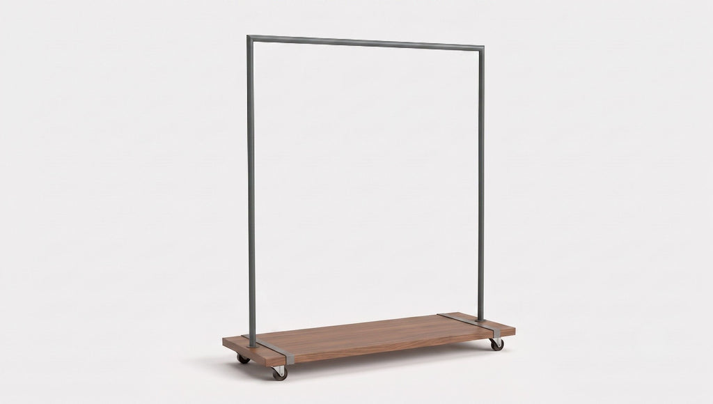 reddie-raw coat rack 110W x 40D x 150H *cm / Metal~Grey / Solid Reclaimed Teak Wood~Natural Bob Movable Clothes Hanging Rack