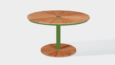 reddie-raw outdoor round dining table 120dia x 75H *cm / Solid Reclaimed Wood Teak~Natural / Metal~Green Bob Outdoor Pedestal Table