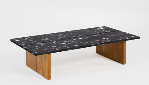reddie-raw outdoor coffee table ( 60W x 120D x  35H) *cm / Recycled Plastic~Coal / Solid Reclaimed Teak Wood~Natural Bob Recycled Plastic Coffee Table