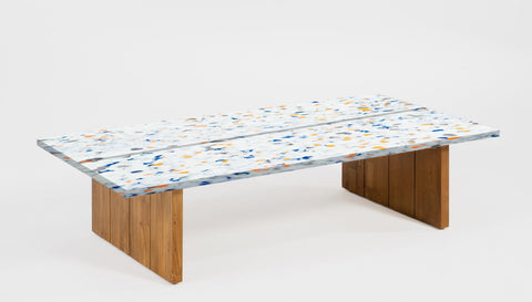 reddie-raw outdoor coffee table ( 60W x 120D x  35H) *cm / Recycled Plastic~Palette / Solid Reclaimed Teak Wood~Natural Bob Recycled Plastic Coffee Table