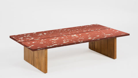 reddie-raw outdoor coffee table ( 60W x 120D x  35H) *cm / Recycled Plastic~Peach / Solid Reclaimed Teak Wood~Natural Bob Recycled Plastic Coffee Table