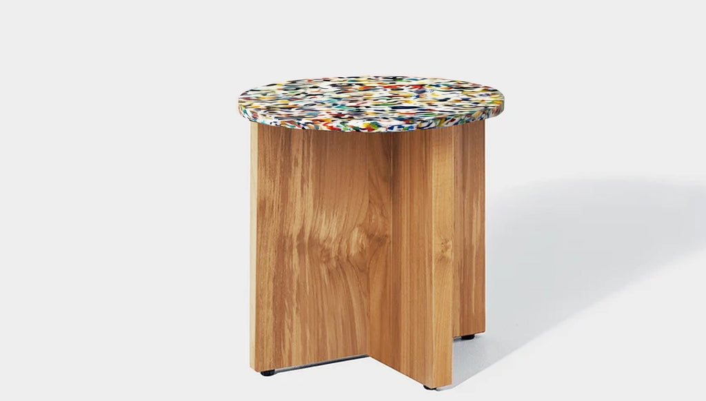 reddie-raw round side table 45dia x 45H *cm / Recycled Plastic~Freckles / Solid Reclaimed Teak Wood~Natural Bob Side Table Round - Recycled Bottle Tops