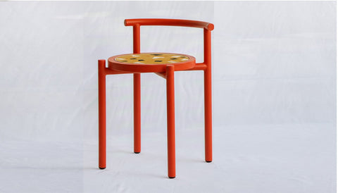 reddie-raw stool 45W x 43D x 59H *cm (45 seat height) / Collab~Yellow / Metal~Red Cinta COLLAB