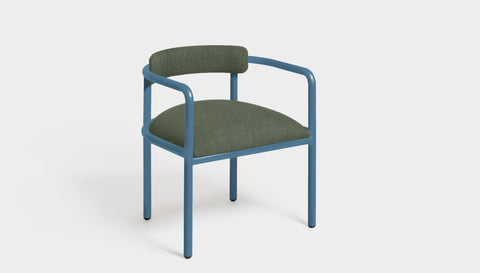 reddie-raw dining chair 61W x 56D x 69H *cm (45H seat height crushed) / Metal~Blue / Fabric~Blush Green Cinta metal arm chair