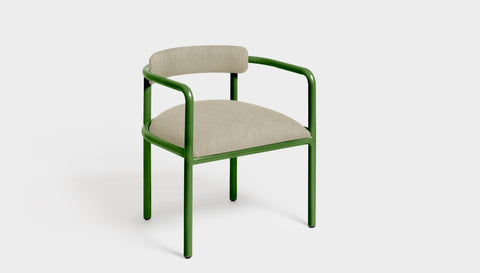 reddie-raw dining chair 61W x 56D x 69H *cm (45H seat height crushed) / Metal~Green / Fabric~Blush Cream Cinta metal arm chair