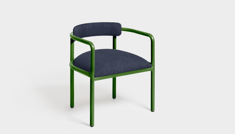 reddie-raw dining chair 61W x 56D x 69H *cm (45H seat height crushed) / Metal~Green / Fabric~Davano Cobalt Cinta metal arm chair