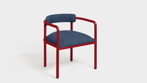 reddie-raw dining chair 61W x 56D x 69H *cm (45H seat height crushed) / Metal~Red / Fabric~Davano Cobalt Cinta metal arm chair