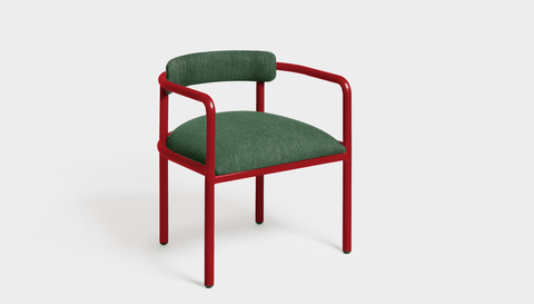 reddie-raw dining chair 61W x 56D x 69H *cm (45H seat height crushed) / Metal~Red / Fabric~Davano Green Cinta metal arm chair