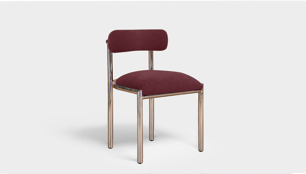 reddie-raw dining chair 50W x 48D x 72H *cm (45H seat height crushed) / Metal~Stainless Steel / Fabric~Magma_Merlot Cinta stainless dining chair