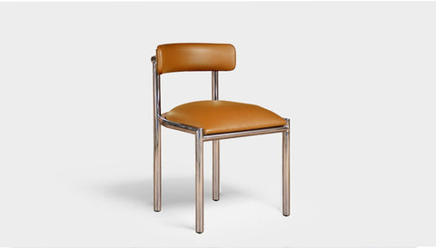 reddie-raw dining chair 50W x 48D x 72H *cm (45H seat height crushed) / Metal~Stainless Steel / Leather~Tan Cinta stainless dining chair