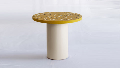 reddie-raw round 100dia x 75H *cm / Collab~Yellow / Metal~Cream Dora Drum Table Round - COLLAB
