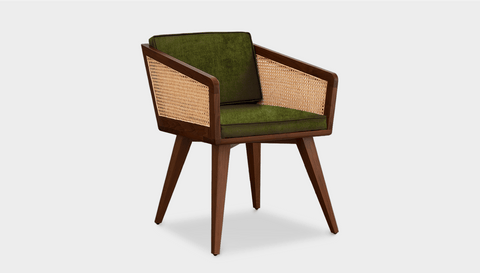 reddie-raw dining chair 57W x 60D x 74H *cm (46H seat) / Solid Reclaimed Teak Wood~Walnut / Fabric~Ambient Cypress Jay Rattan Chair