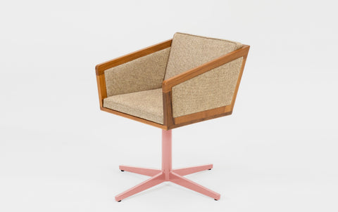 reddie-raw stool 50W x 48D x 72H *cm (45H seat height crushed) / Fabric~Davano Paper Bank / Reclaimed Solid Teak Wood/Metal~Pink Jay Swivel Chair