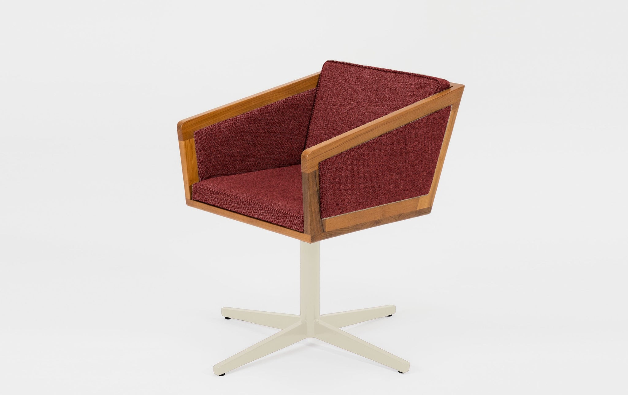 reddie-raw stool 50W x 48D x 72H *cm (45H seat height crushed) / Fabric~Davano Sangria / Reclaimed Solid Teak Wood/Metal~Cream Jay Swivel Chair