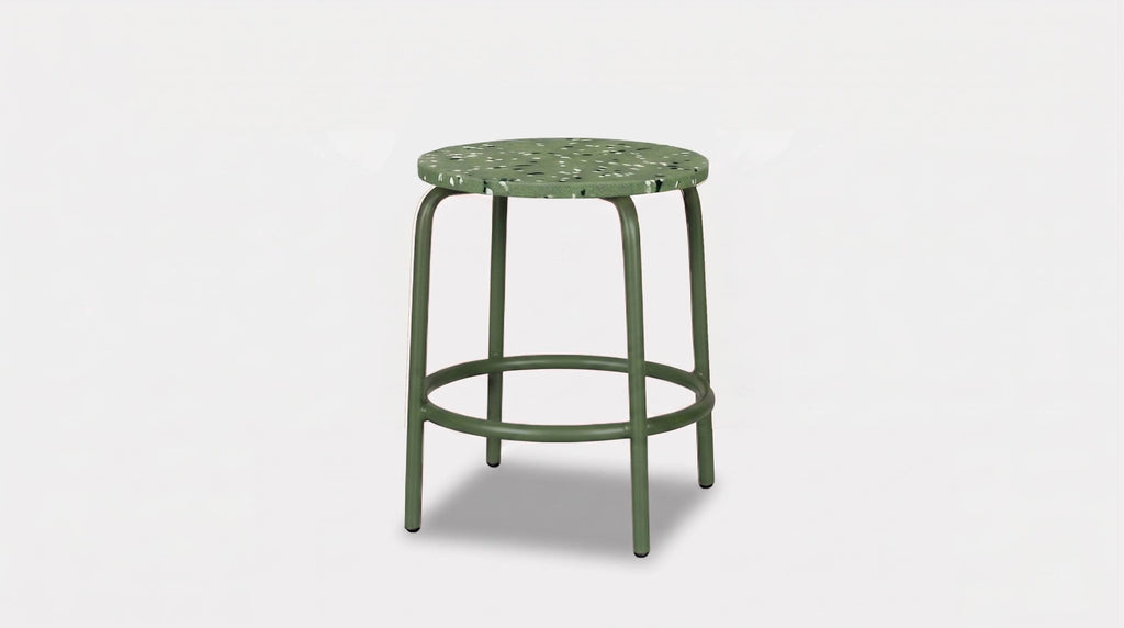 reddie-raw seating 35dia x 45H* cm / Recycled Bottle Tops~Avocado / Metal~Green Milton Low Stool - Recycled Plastic