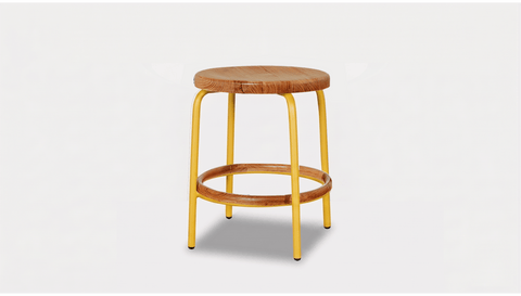 reddie-raw stool 35dia x 45H / Solid Reclaimed Teak Wood~Natural / Metal~Yellow Milton Low Stool - Wood