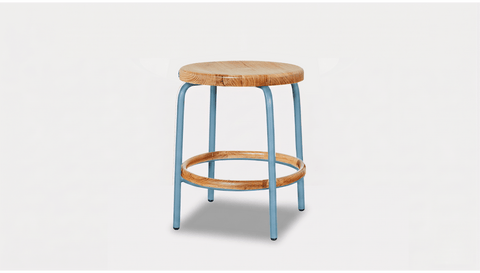 reddie-raw stool 35dia x 45H / Solid Reclaimed Teak Wood~Oak / Metal~Blue Milton Low Stool - Wood