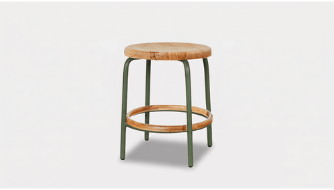 reddie-raw stool 35dia x 45H / Solid Reclaimed Teak Wood~Oak / Metal~Green Milton Low Stool - Wood