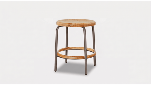reddie-raw stool 35dia x 45H / Solid Reclaimed Teak Wood~Oak / Metal~Grey Milton Low Stool - Wood