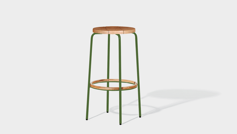 reddie-raw outdoor seating 35dia x 75H *cm / Solid Reclaimed Teak Wood~Natural / Metal~Green Milton Stool *outdoor