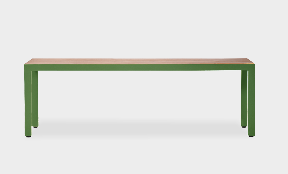 reddie-raw outdoor seating 140W x 35D x 45H *cm (Ideal for 160L table) / Solid Reclaimed Teak Wood~Natural / Metal~Green Mimi Outdoor Bench