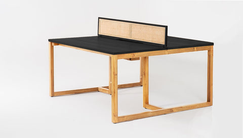 reddie-raw workstation 150W x 150D x 75H *cm (incl. screen & tray) / Wood Veneer~Black / Solid Reclaimed Teak Wood~Oak NCW Double Workstation Desk