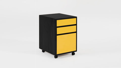 reddie-raw mobile storage 41W x 50D x 60H *cm / Solid Reclaimed Teak Wood~Black / Laminate~Canary Yellow NCW Wood Pedestal Drawers