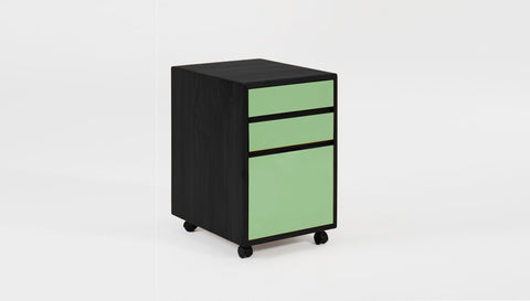 reddie-raw mobile storage 41W x 50D x 60H *cm / Solid Reclaimed Teak Wood~Black / Laminate~Light Green NCW Wood Pedestal Drawers