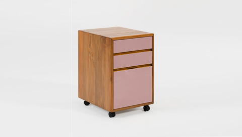 reddie-raw mobile storage 41W x 50D x 60H *cm / Solid Reclaimed Teak Wood~Natural / Laminate~Almond Pink NCW Wood Pedestal Drawers