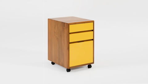 reddie-raw mobile storage 41W x 50D x 60H *cm / Solid Reclaimed Teak Wood~Natural / Laminate~Canary Yellow NCW Wood Pedestal Drawers