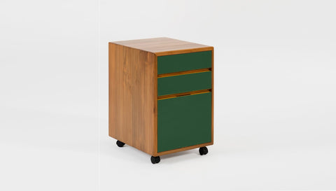 reddie-raw mobile storage 41W x 50D x 60H *cm / Solid Reclaimed Teak Wood~Natural / Laminate~Dark Green NCW Wood Pedestal Drawers
