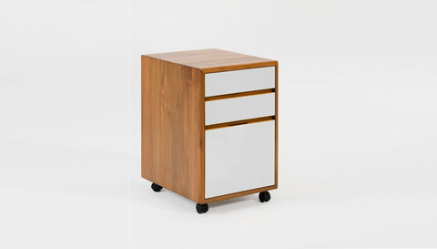 reddie-raw mobile storage 41W x 50D x 60H *cm / Solid Reclaimed Teak Wood~Natural / Laminate~Marshmallow White NCW Wood Pedestal Drawers