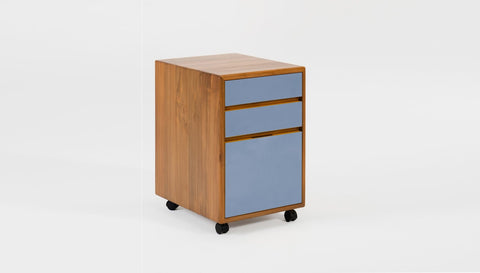 reddie-raw mobile storage 41W x 50D x 60H *cm / Solid Reclaimed Teak Wood~Natural / Laminate~Royal Blue NCW Wood Pedestal Drawers