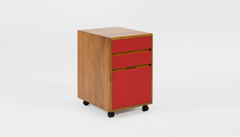 reddie-raw mobile storage 41W x 50D x 60H *cm / Solid Reclaimed Teak Wood~Natural / Laminate~Spark Red NCW Wood Pedestal Drawers