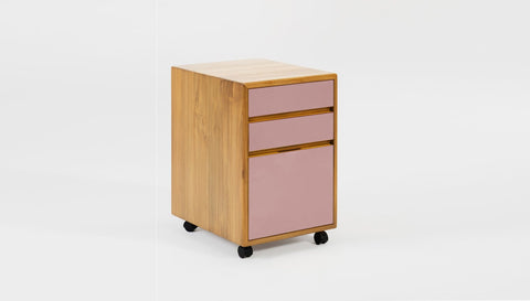 reddie-raw mobile storage 41W x 50D x 60H *cm / Solid Reclaimed Teak Wood~Oak / Laminate~Almond Pink NCW Wood Pedestal Drawers