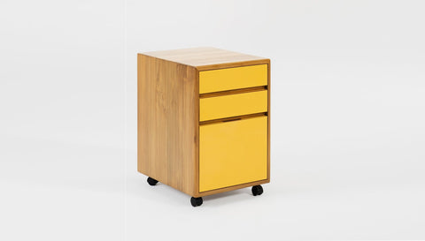 reddie-raw mobile storage 41W x 50D x 60H *cm / Solid Reclaimed Teak Wood~Oak / Laminate~Canary Yellow NCW Wood Pedestal Drawers