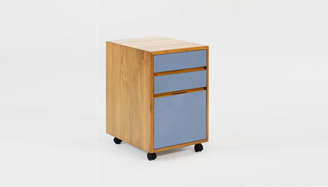 reddie-raw mobile storage 41W x 50D x 60H *cm / Solid Reclaimed Teak Wood~Oak / Laminate~Royal Blue NCW Wood Pedestal Drawers