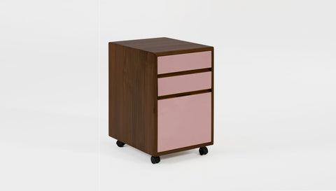reddie-raw mobile storage 41W x 50D x 60H *cm / Solid Reclaimed Teak Wood~Walnut / Laminate~Almond Pink NCW Wood Pedestal Drawers